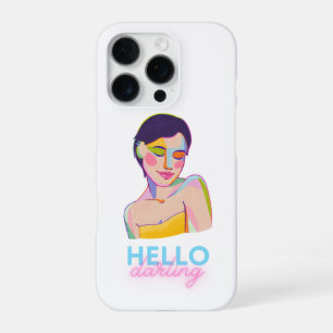Woman Portrait with Hello Darling Typography iPhone 16 Pro Case