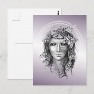 Woman Portrait with Moths Surreal Dark Fantasy Art Postcard