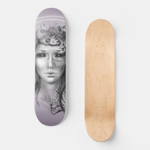 Woman Portrait with Moths Surreal Dark Fantasy Art Skateboard