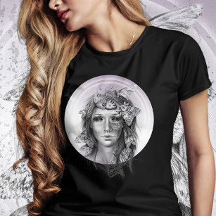 Woman Portrait with Moths Surreal Dark Fantasy Art T-Shirt