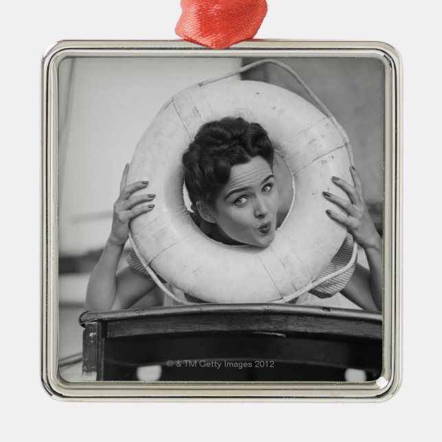 Woman Posing 3 Metal Ornament (Front)