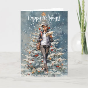 Woman Postal Carrier Christmas Tree Card