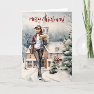 Woman Postal Carrier Thank You Christmas Holiday Card