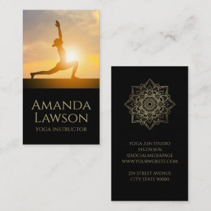 Woman Practicing Yoga at Sunset Business Card