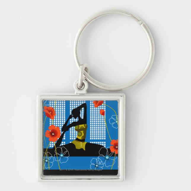 Woman practicing yoga key ring (Front)