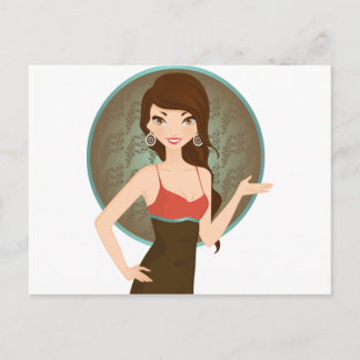 Woman presenting postcard