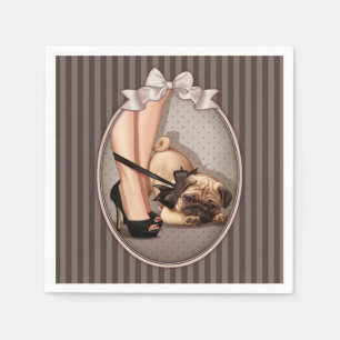 Woman & Pug Puppy Napkin