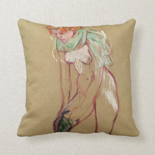 Woman Pulling Up her Stocking, 1894 (oil on card) Cushion