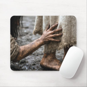 Woman Reaching for Jesus Robe Mouse Pad