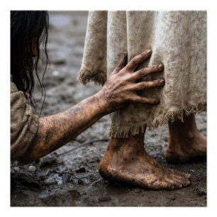 Woman Reaching for Jesus Robe Poster