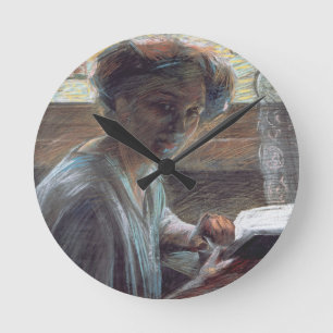 Woman Reading, 1909 (oil on canvas) Round Clock