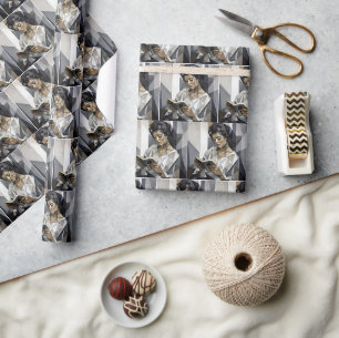 Woman Reading a Book Cubist Art Form Wrapping Paper