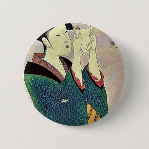 Woman reading a letter by Kitagawa, Utamaro Ukiyo 6 Cm Round Badge