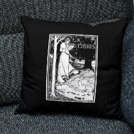 Woman Reading Art Nouveau Ex Libris Cushion