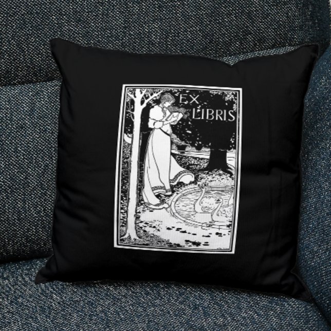 Woman Reading Art Nouveau Ex Libris Cushion (Creator Uploaded)