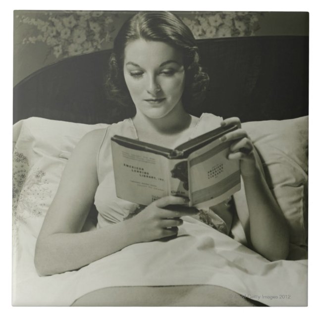 Woman Reading Book Ceramic Tile (Front)