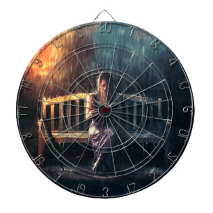 Woman Reading Book in the Rain Dartboard