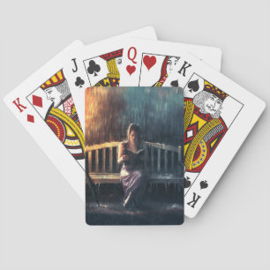 Woman Reading Book in the Rain Playing Cards