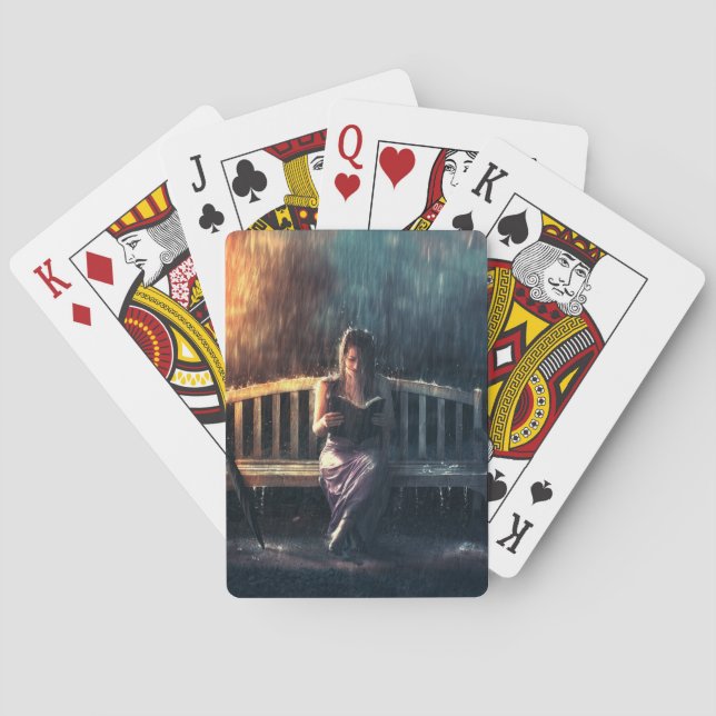Woman Reading Book in the Rain Playing Cards (Back)