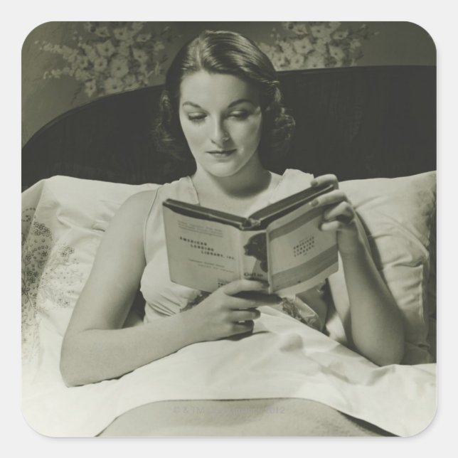 Woman Reading Book Square Sticker (Front)