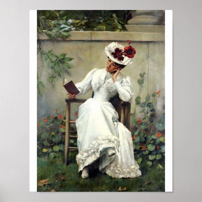 Woman Reading In A Garden Poster (Front)