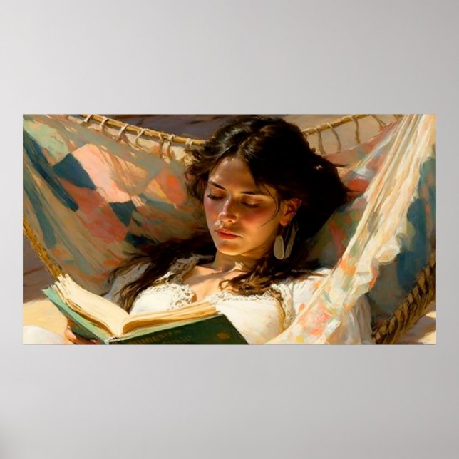Woman Reading in a Hammock on a Sunny Day Poster (Front)