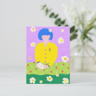 Woman reading in the garden postcard