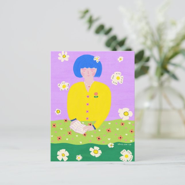 Woman reading in the garden postcard (Standing Front)