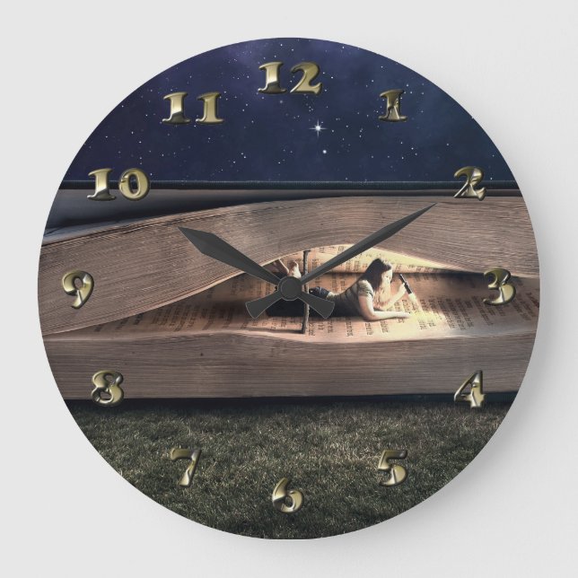 Woman Reading Inside Book at Night Large Clock (Front)