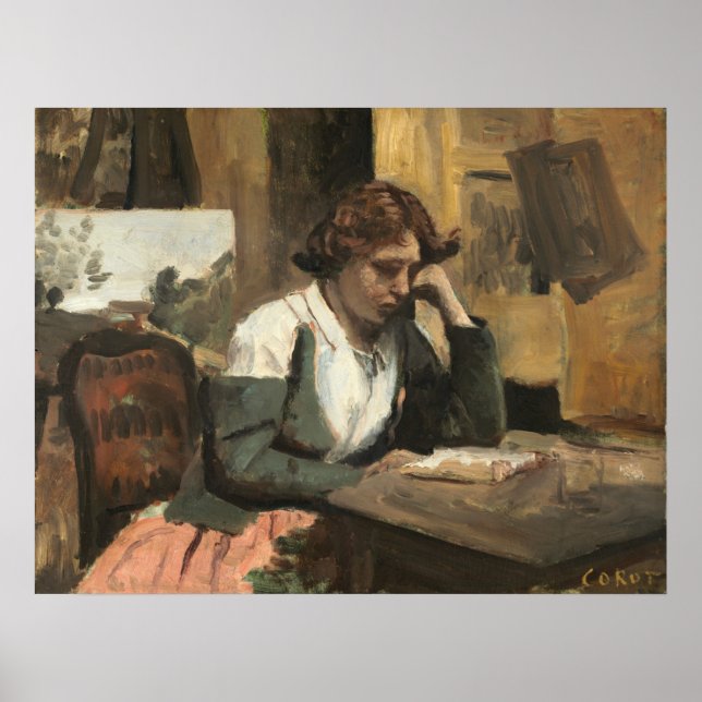 Woman Reading - Jean-Baptiste- Corot Fine Art Poster (Front)