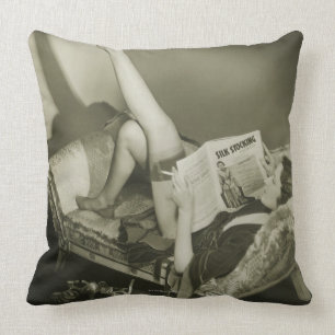 Woman Reading Magazine Cushion