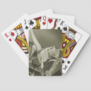Woman Reading Magazine Playing Cards