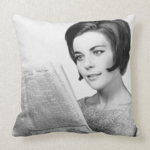 Woman Reading Newpaper Cushion