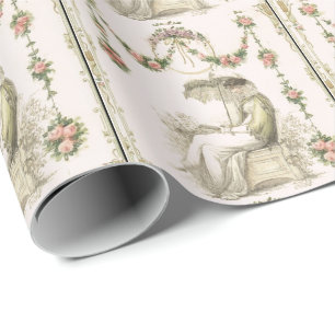Woman reading Regency fashionplate Throw Pillow Wrapping Paper