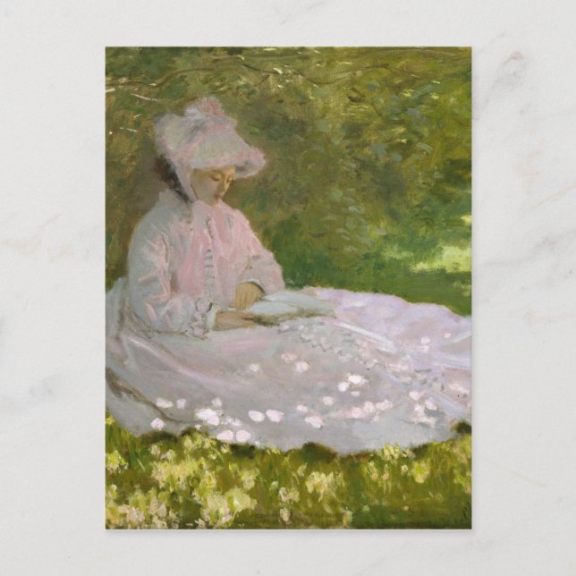 Woman Reading Springtime Monet Postcard (Front)