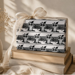 Woman reading with black cat wrapping paper
