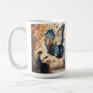 Woman Reading with Giant Butterfly Abstract Art Coffee Mug