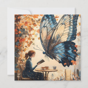 Woman Reading with Giant Butterfly Abstract Art Holiday Card
