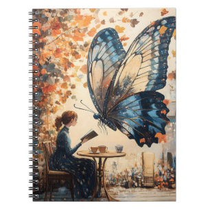 Woman Reading with Giant Butterfly Abstract Art Notebook