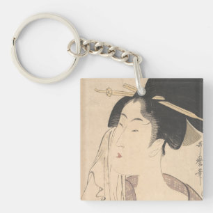 Woman Relaxing after Her Bath Key Ring