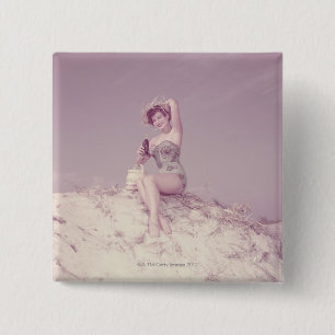 Woman Relaxing on Beach 15 Cm Square Badge