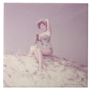 Woman Relaxing on Beach Ceramic Tile