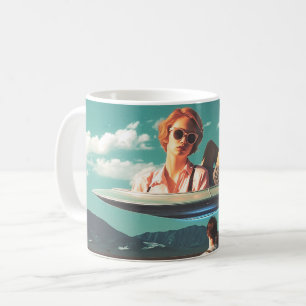 Woman Relaxing on UFO in Desert Coffee Mug