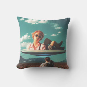 Woman Relaxing on UFO in Desert Cushion