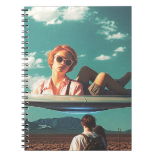 Woman Relaxing on UFO in Desert Notebook