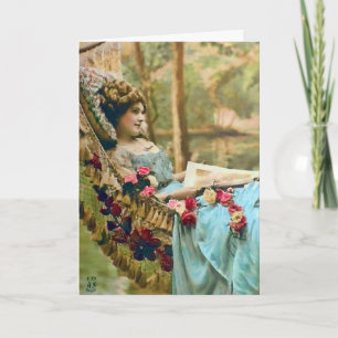 Woman Relaxing Vintage Photograph Card
