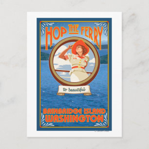 Woman Riding Ferry - Bainbridge Island, WA Postcard