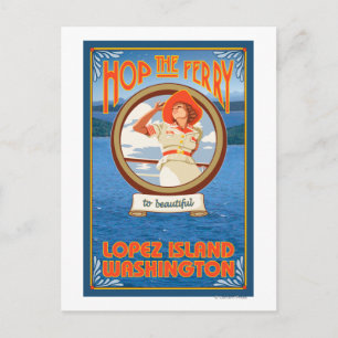 Woman Riding Ferry - Lopez Island, Washington Postcard