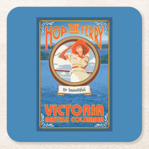 Woman Riding Ferry - Victoria, BC Canada Square Paper Coaster