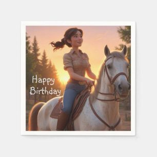 Woman Riding Horse Napkin